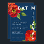 Bat mitzvah, blå vattenfärg, modern,  Blommigt Inbjudningar<br><div class="desc">Var stolt, gladd och visa den här milstolpen till din favoritBat mitzvah med den här sofistikerade inbjudan till personligen! En chic, bedövande, röd blommigt med modern serif-typ täcker över en marin blå bakgrund. Anpassa anpassningsbarna med information om namn, datum och plats för Bat mitzvah. Garanterade att hon skulle få mer...</div>