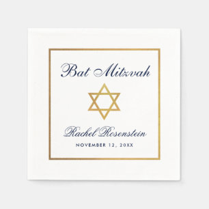 Bat mitzvah blå vita Guld Pappersservett