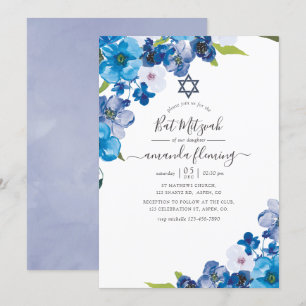 Bat mitzvah blåa Blommigtar Inbjudningar