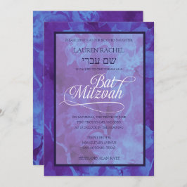 Bat mitzvah blåa Lila vattenfärgsblommor Inbjudningar