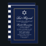 Bat mitzvah blått och vitt Rand Guld Inbjudningar<br><div class="desc">Bat mitzvah blått och Guld-inbjudningskort - bakåtstruken</div>