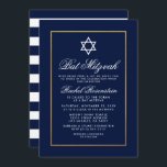 Bat mitzvah blått och vitt Rand Guld Inbjudningar<br><div class="desc">Bat mitzvah blått och Guld-inbjudningskort - bakåtstruken</div>