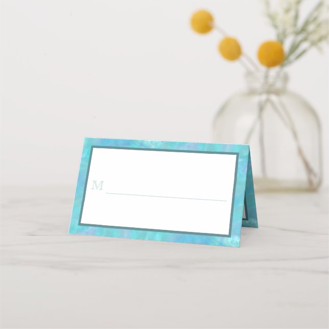 Bat mitzvah blått opal vattenfärgsfärgning Party E Placeringskort (Framsida)