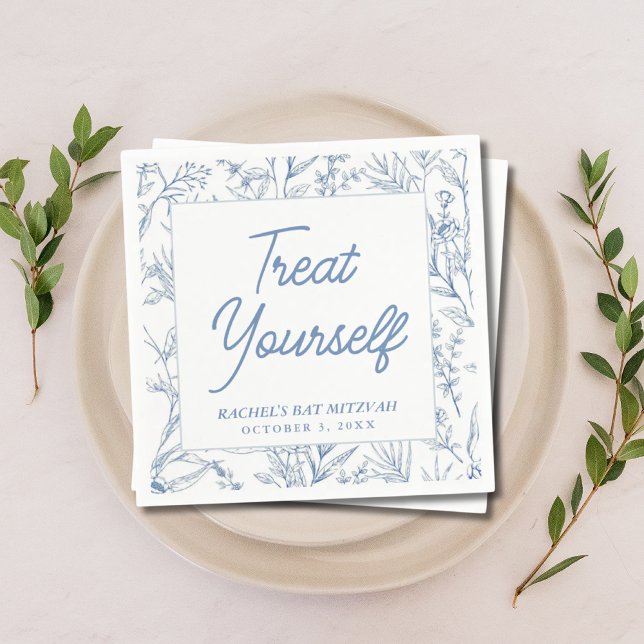 Bat mitzvah blöjor av personlig Blue Blommigt Pappersservett (Personalized Blue Floral Bat Mitzvah Napkins
)