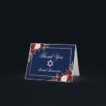 Bat mitzvah blom- Burgundy guld noterar Tack Kort<br><div class="desc">Kort för tackkort för bat mitzvah vattenfärgBurgundy Marsala blom- blått guld-</div>