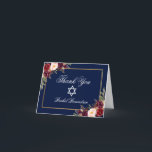 Bat mitzvah blom- Burgundy guld noterar Tack Kort<br><div class="desc">Kort för tackkort för bat mitzvah vattenfärgBurgundy Marsala blom- blått guld-</div>