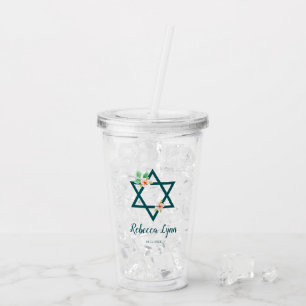 Bat mitzvah blom- strand för vattenfärg take away mugg