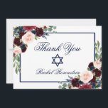 Bat mitzvah Blommigt Blue Burgundy Tack Kort<br><div class="desc">Bat mitzvah vattenfärg Burgundy Marsala Blue-Blommigt - tackkort</div>