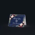 Bat mitzvah Blommigt Burgundy Blue Guld Note Tack Kort<br><div class="desc">Bat mitzvah Blommigt-Tackkort-kort för vattenfärg Burgundy Marsala Blue  Guld</div>