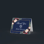 Bat mitzvah Blommigt Burgundy Blue Guld Note Tack Kort<br><div class="desc">Bat mitzvah Blommigt-Tackkort-kort för vattenfärg Burgundy Marsala Blue  Guld</div>