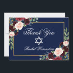 Bat mitzvah Blommigt Burgundy Blue Guld Tack Kort<br><div class="desc">Bat mitzvah vattenfärgen Burgundy Marsala Blue Blommigt Guld - tackkort</div>