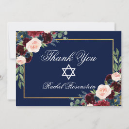 Bat mitzvah Blommigt Burgundy Blue Guld Tack Kort