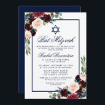 Bat mitzvah Blommigt Burgundy Blue-inbjudan Inbjudningar<br><div class="desc">Bat mitzvah Blommigt för Burgundy Marsala Blue-inbjudan</div>
