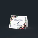 Bat mitzvah Blommigt Burgundy Blue Note Tack Kort<br><div class="desc">Bat mitzvah Tackkort-kort för vattenfärgen Burgundy Marsala Blue Blommigt</div>
