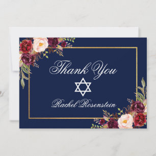 Bat mitzvah Blommigt Burgundy Guld Tack Kort
