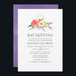 Bat mitzvah Blommigt för färglöst vattenfärg Inbjudningar<br><div class="desc">Sofistikerade bat mitzvah inbjudningar med ljusa färgader av vildblommor med accenter av plum,  ultraviolett och sage grönt designade för att snabbt och enkelt kunna anpassas till dina händelsespecifikationer.</div>