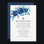 Bat mitzvah Blommigt för marin och vit vattenfärg Inbjudningar<br><div class="desc">Bat mitzvah inbjudningar till marinindigo och vit blommigt med handskriftstypografi designade för att snabbt och enkelt kunna anpassas till dina händelsespecifikationer.</div>