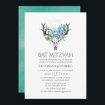 Bat mitzvah Blommigt för Mint och Blue Watercolor  Inbjudningar<br><div class="desc">Mint och Blue boho blommor i en handmålad krans med hjort designad för att snabbt och enkelt kunna anpassas till din speciella dag.</div>