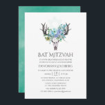 Bat mitzvah Blommigt för Mint och Blue Watercolor  Inbjudningar<br><div class="desc">Mint och Blue boho blommor i en handmålad krans med hjort designad för att snabbt och enkelt kunna anpassas till din speciella dag.</div>