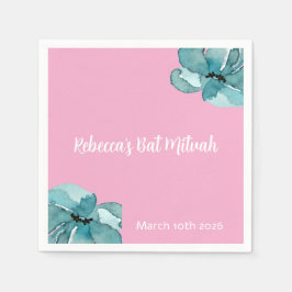 Bat mitzvah Blommigt för rosa och vitvatten Pappersservett