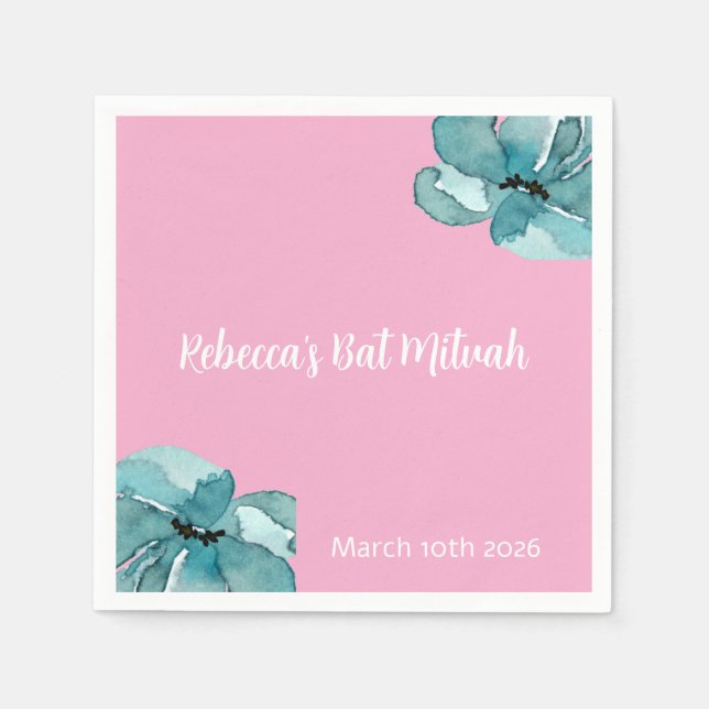 Bat mitzvah Blommigt för rosa och vitvatten Pappersservett (Framsidan)