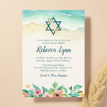 Bat mitzvah Blommigt för vattenfärg Inbjudningar<br><div class="desc">Den här elegantens strandtemat Bat mitzvah inbjudan är perfekt för din speciella dag! Konstruktionen har tropiska vattenfärgblommor,  stjärnan av David och oceanen vågar på sanden.</div>