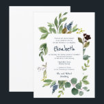 Bat mitzvah Blommigt för vattenfärg och flytande Inbjudningar<br><div class="desc">Består av lekfullt skript och serif-typografi; Allt mot en bakgrund av vit bakgrund och vattenfärgsblad ram. Detta är designat av Select Party Supplies,  exklusiv för Zazzle. Finns här: http://www.zazzle.com/selectpartysupplies</div>