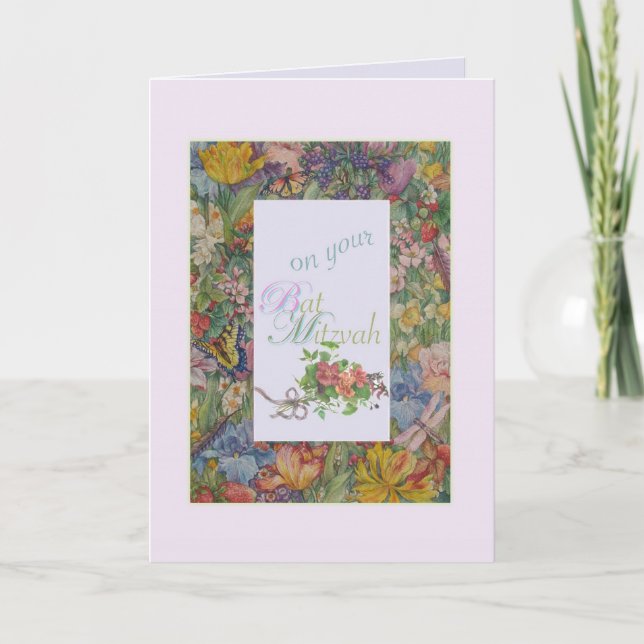 BAT MITZVAH BLOMMIGT GRÄNS HÄLSNING KORT (Framsida)