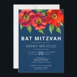 Bat mitzvah Blommigt med tunn blå vattenfärg, mode Inbjudningar<br><div class="desc">Var stolt, gladd och visa den här milstolpen till din favoritBat mitzvah med den här sofistikerade inbjudan till personligen! En chic, bedövande, röd blommigt med modern serif-typ täcker över en marin blå bakgrund. Anpassa anpassningsbarna med information om namn, datum och plats för Bat mitzvah. Garanterade att hon skulle få mer...</div>
