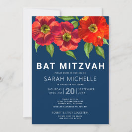 Bat mitzvah Blommigt med tunn blå vattenfärg, mode Inbjudningar