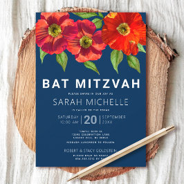 Bat mitzvah Blommigt med tunn blå vattenfärg, mode Inbjudningar