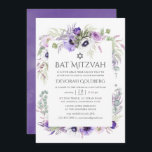 Bat mitzvah Blommigt med ultraviolett vattenfärg Inbjudningar<br><div class="desc">bat mitzvah inbjudningar till blommigten i pastellskuggor med anemonblommor,  eukalyptus,  ranunculus och succulents.</div>