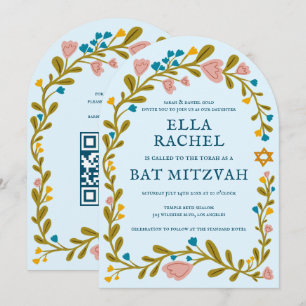Bat mitzvah blommigt QRcode för  andningsutdragen  Inbjudningar