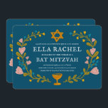 Bat mitzvah blommigt QRcode för  andningsutdragen  Inbjudningar<br><div class="desc">Perfekt-kort för att tillkännage en pub mitzvah, bat mitzvah eller annan judisk firande! Hand skapade konst åt dig! FULLT ANPASSADE! Klicka på "Anpassa" ovan om du vill redigera texten och lägga till länkarna till QR-koden på baksidan. Klicka på "Redigera med verktyg" för att justera typsnitt, färg och placeringar. Du kan...</div>