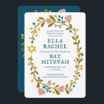 Bat mitzvah blommigt QRcode för  andningsutdragen  Inbjudningar<br><div class="desc">Perfekt-kort för att tillkännage en pub mitzvah, bat mitzvah eller annan judisk firande! Hand skapade konst åt dig! FULLT ANPASSADE! Klicka på "Anpassa" ovan om du vill redigera texten och lägga till länken till QR-koden på baksidan. Klicka på "Redigera med verktyg" för att justera typsnitt, färg och placeringar. Du kan...</div>