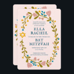 Bat mitzvah blommigt QRcode för  andningsutdragen  Inbjudningar<br><div class="desc">Perfekt-kort för att tillkännage en pub mitzvah, bat mitzvah eller annan judisk firande! Hand skapade konst åt dig! FULLT ANPASSADE! Klicka på "Anpassa" ovan om du vill redigera texten och lägga till länken till QR-koden på baksidan. Klicka på "Redigera med verktyg" för att justera typsnitt, färg och placeringar. Du kan...</div>