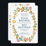 Bat mitzvah blommigt QRcode för  andningsutdragen  Inbjudningar<br><div class="desc">Perfekt-kort för att tillkännage en pub mitzvah, bat mitzvah eller annan judisk firande! Hand skapade konst åt dig! FULLT ANPASSADE! Klicka på "Anpassa" ovan om du vill redigera texten och lägga till länken till QR-koden på baksidan. Klicka på "Redigera med verktyg" för att justera typsnitt, färg och placeringar. Du kan...</div>