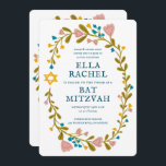 Bat mitzvah blommigt QRcode för  andningsutdragen  Inbjudningar<br><div class="desc">Perfekt-kort för att tillkännage en pub mitzvah, bat mitzvah eller annan judisk firande! Hand skapade konst åt dig! FULLT ANPASSADE! Klicka på "Anpassa" ovan om du vill redigera texten och lägga till länken till QR-koden på baksidan. Klicka på "Redigera med verktyg" för att justera typsnitt, färg och placeringar. Du kan...</div>