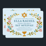 Bat mitzvah blommigt QRcode för  andningsutdragen  Inbjudningar<br><div class="desc">Perfekt-kort för att tillkännage en pub mitzvah, bat mitzvah eller annan judisk firande! Hand skapade konst åt dig! FULLT ANPASSADE! Klicka på "Anpassa" ovan om du vill redigera texten och lägga till länkarna till QR-koden på baksidan. Klicka på "Redigera med verktyg" för att justera typsnitt, färg och placeringar. Du kan...</div>