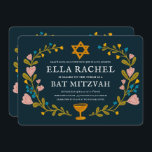 Bat mitzvah blommigt QRcode för  andningsutdragen  Inbjudningar<br><div class="desc">Perfekt-kort för att tillkännage en pub mitzvah, bat mitzvah eller annan judisk firande! Hand skapade konst åt dig! FULLT ANPASSADE! Klicka på "Anpassa" ovan om du vill redigera texten och lägga till länkarna till QR-koden på baksidan. Klicka på "Redigera med verktyg" för att justera typsnitt, färg och placeringar. Du kan...</div>