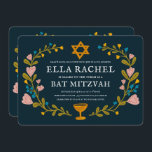 Bat mitzvah blommigt QRcode för  andningsutdragen  Inbjudningar<br><div class="desc">Perfekt-kort för att tillkännage en pub mitzvah, bat mitzvah eller annan judisk firande! Hand skapade konst åt dig! FULLT ANPASSADE! Klicka på "Anpassa" ovan om du vill redigera texten och lägga till länkarna till QR-koden på baksidan. Klicka på "Redigera med verktyg" för att justera typsnitt, färg och placeringar. Du kan...</div>