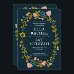 Bat mitzvah blommigt QRcode för  andningsutdragen  Inbjudningar<br><div class="desc">Perfekt-kort för att tillkännage en pub mitzvah, bat mitzvah eller annan judisk firande! Hand skapade konst åt dig! FULLT ANPASSADE! Klicka på "Anpassa" ovan om du vill redigera texten och lägga till länken till QR-koden på baksidan. Klicka på "Redigera med verktyg" för att justera typsnitt, färg och placeringar. Du kan...</div>