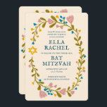 Bat mitzvah blommigt QRcode för  andningsutdragen  Inbjudningar<br><div class="desc">Perfekt-kort för att tillkännage en pub mitzvah, bat mitzvah eller annan judisk firande! Hand skapade konst åt dig! FULLT ANPASSADE! Klicka på "Anpassa" ovan om du vill redigera texten och lägga till länken till QR-koden på baksidan. Klicka på "Redigera med verktyg" för att justera typsnitt, färg och placeringar. Du kan...</div>