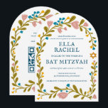 Bat mitzvah blommigt QRcode för  andningsutdragen  Inbjudningar<br><div class="desc">Perfekt-kort för att tillkännage en pub mitzvah, bat mitzvah eller annan judisk firande! Hand skapade konst åt dig! FULLT ANPASSADE! Klicka på "Anpassa" ovan om du vill redigera texten och lägga till länken till QR-koden på baksidan (kontrollera om det finns alternativa utformningar i min butik med fotot på anpassningsbarna). Klicka...</div>