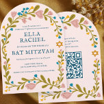 Bat mitzvah blommigt QRcode för  andningsutdragen  Inbjudningar<br><div class="desc">Perfekt-kort för att tillkännage en pub mitzvah, bat mitzvah eller annan judisk firande! Hand skapade konst åt dig! FULLT ANPASSADE! Klicka på "Anpassa" ovan om du vill redigera texten och lägga till länken till QR-koden på baksidan (kontrollera om det finns alternativa utformningar i min butik med fotot på anpassningsbarna). Klicka...</div>