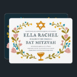 Bat mitzvah blommigt QRcode för  andningsutdragen  Inbjudningar<br><div class="desc">Perfekt-kort för att tillkännage en pub mitzvah, bat mitzvah eller annan judisk firande! Hand skapade konst åt dig! FULLT ANPASSADE! Klicka på "Anpassa" ovan om du vill redigera texten och lägga till en egen länk till QR-koden på baksidan. Klicka på "Redigera med verktyg" för att justera typsnitt, färg och placeringar....</div>