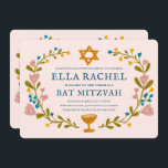 Bat mitzvah blommigt QRcode för  andningsutdragen  Inbjudningar<br><div class="desc">Perfekt-kort för att tillkännage en pub mitzvah, bat mitzvah eller annan judisk firande! Hand skapade konst åt dig! FULLT ANPASSADE! Klicka på "Anpassa" ovan om du vill redigera texten och lägga till länkarna till QR-koden på baksidan. Klicka på "Redigera med verktyg" för att justera typsnitt, färg och placeringar. Du kan...</div>