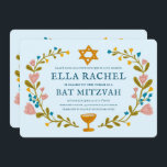 Bat mitzvah blommigt QRcode för  andningsutdragen  Inbjudningar<br><div class="desc">Perfekt-kort för att tillkännage en pub mitzvah, bat mitzvah eller annan judisk firande! Hand skapade konst åt dig! FULLT ANPASSADE! Klicka på "Anpassa" ovan om du vill redigera texten och lägga till en egen länk till QR-koden på baksidan. Klicka på "Redigera med verktyg" för att justera typsnitt, färg och placeringar....</div>