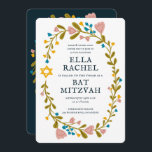Bat mitzvah blommigt QRcode för  andningsutdragen  Inbjudningar<br><div class="desc">Perfekt-kort för att tillkännage en pub mitzvah, bat mitzvah eller annan judisk firande! Hand skapade konst åt dig! FULLT ANPASSADE! Klicka på "Anpassa" ovan om du vill redigera texten och lägga till länken till QR-koden på baksidan. Klicka på "Redigera med verktyg" för att justera typsnitt, färg och placeringar. Du kan...</div>