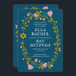 Bat mitzvah blommigt QRcode för  andningsutdragen  Inbjudningar<br><div class="desc">Perfekt-kort för att tillkännage en pub mitzvah, bat mitzvah eller annan judisk firande! Hand skapade konst åt dig! FULLT ANPASSADE! Klicka på "Anpassa" ovan om du vill redigera texten och lägga till länken till QR-koden på baksidan. Klicka på "Redigera med verktyg" för att justera typsnitt, färg och placeringar. Du kan...</div>